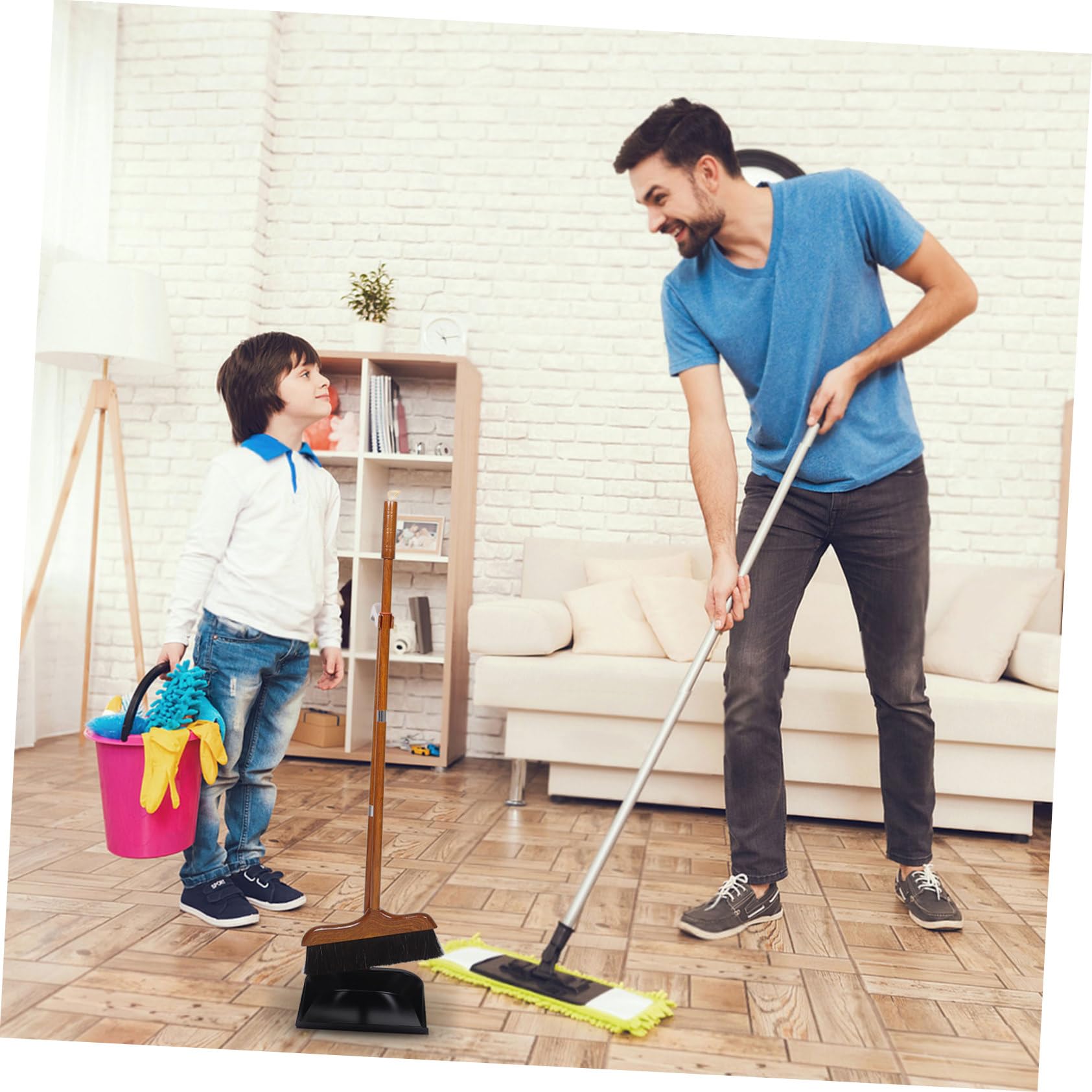 BESTYASH Juego de Recogedor y Escoba de Madera con Mango Largo, Cerdas de Pelo de Caballo, Diseño Versátil para Limpieza en Hogar y Exterior