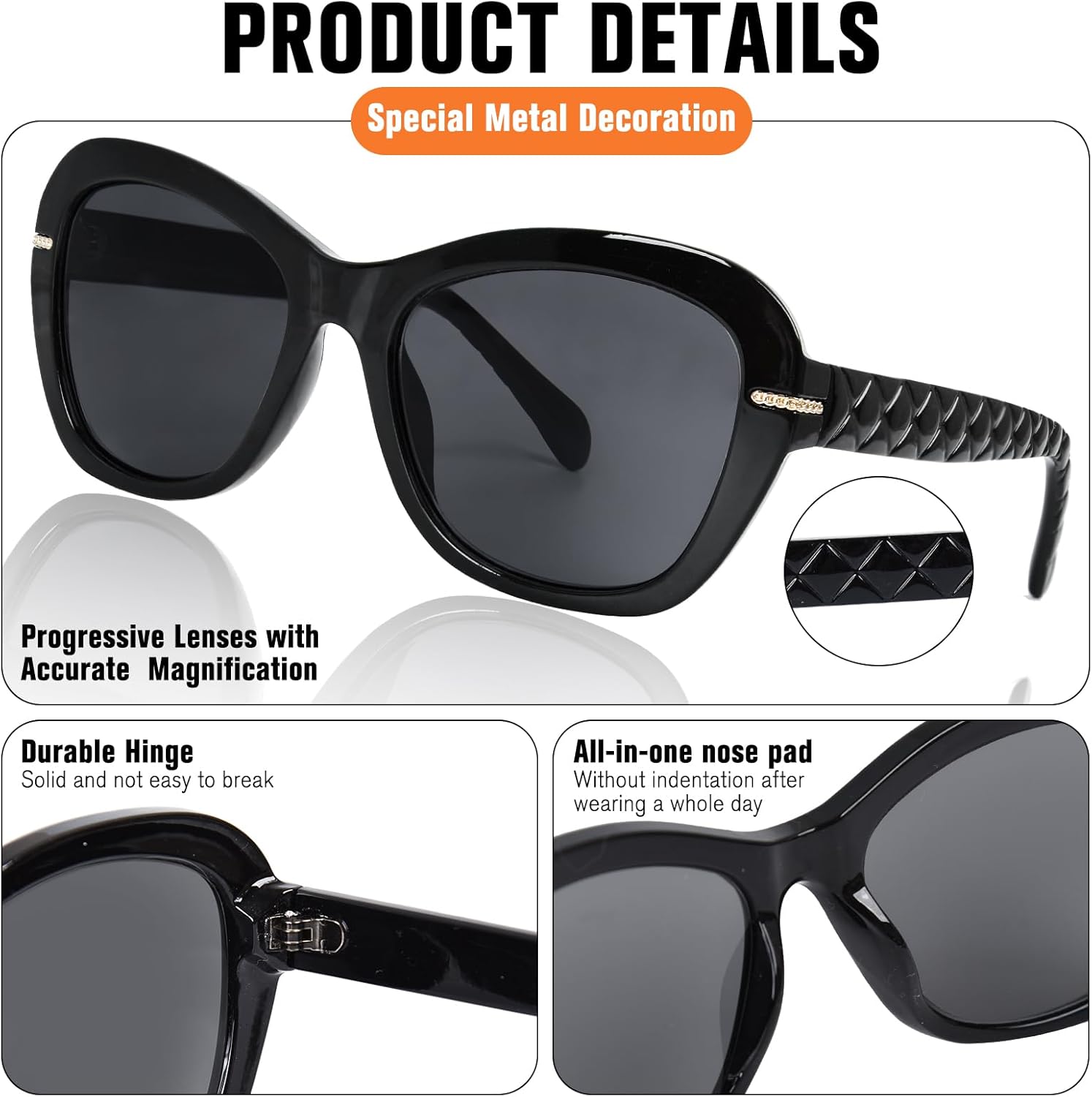 FONHCOO Progressive Multifocal Sunglasses for Women, Stylish Reader Sun Glasses Outdoor Reading Sunglasses UV400 Protection - Image 4