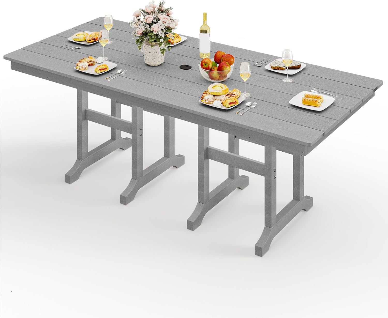 YITAHOME HDPE Patio Dining Table for 6, 71" Outdoor Dining Table w/Max Bearing 165 LBS, All Weather Rectangular Patio Table w/1.57" Umbrella Hole for Backyard Garden Lawn, Gray