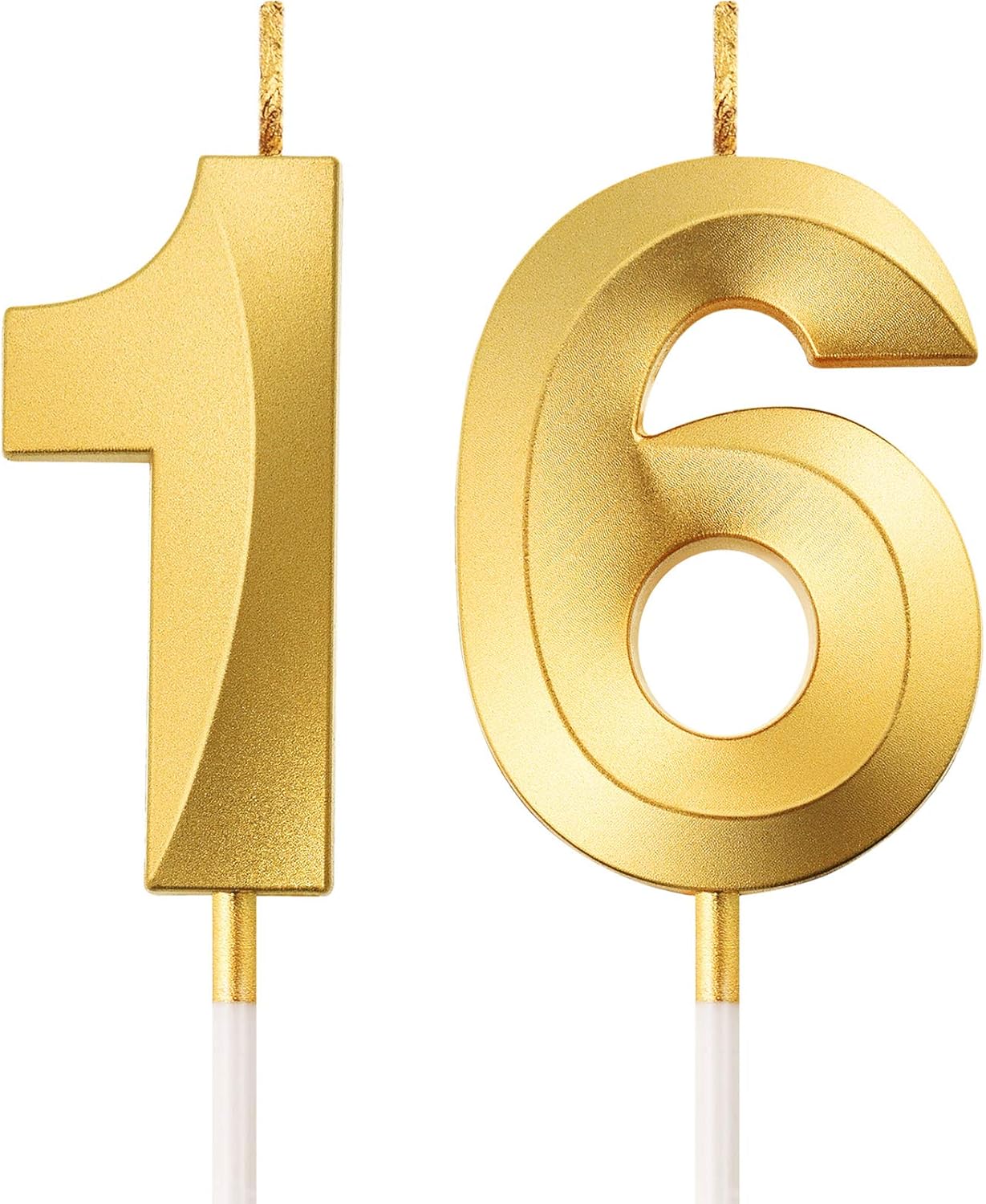 BBTO 16th Birthday Candles Cake Numeral Candles Happy Birthday Cake Topper Decoration for Birthday Party Wedding Anniversary Celebration Supplies (Gold)