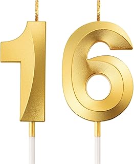 Birthday Candles Numeral Candles Cake Topper Decoration for Birthday Party Wedding Anniversary Celebration Supplies(Gold,16th)