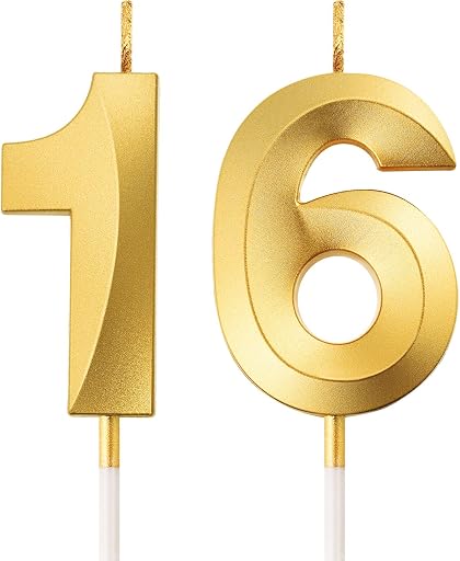 BBTO Birthday Candles Number Candles Cake Topper Decoration for Birthday Wedding Anniversary Celebration Supplies(Gold,16th)