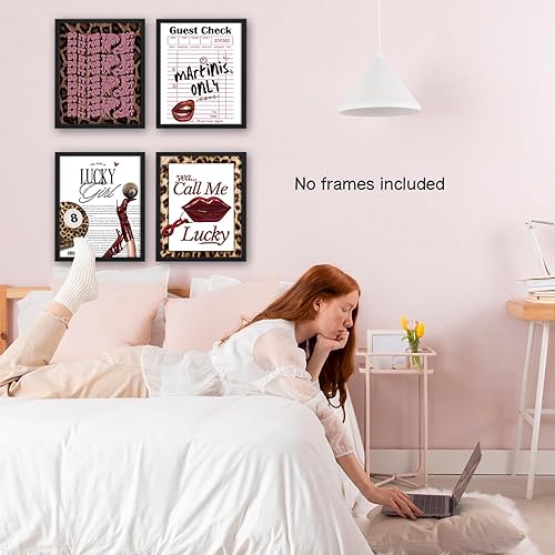 Miniatura 3 de NaZaUK Juego de 4 impresiones artísticas de pared retro de moda, decoración estética de habitación, diseño de guepardo retro con 8 bolas, Martini