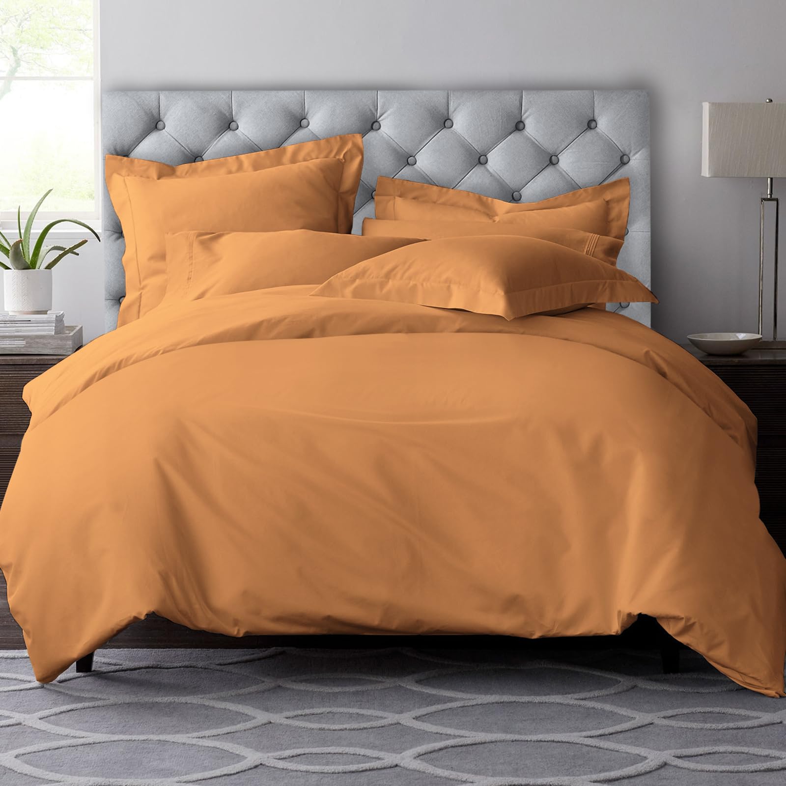 Pizuna Pure Cotton Double Duvet Cover Set Apricot Orange 600 Thread Count — image 1