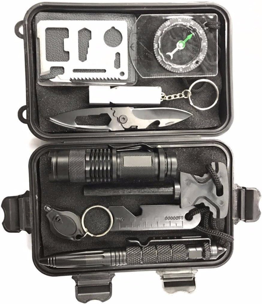 QC OUTDOORS Multi-Function 10 in 1 Emergency Professional Survival Tools Outdoor Survival Gear Kit for Scouting Traveling Rapelling Hiking Biking Climbing Canoeing