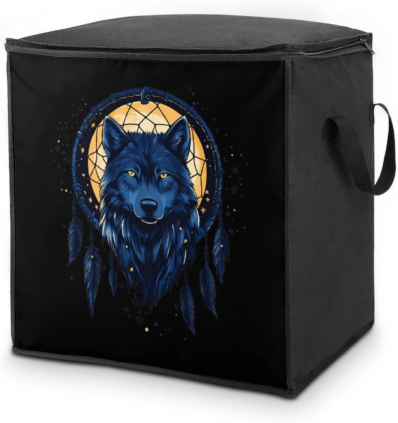 Dream-catcher Wolf Large Comforter Blanket Storage Bags Bins 70L Closet Organizer with Handles