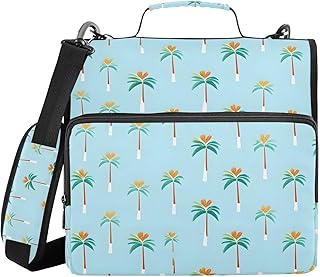 Palm Tree Heart Blue Zipper Binder 3 Ring Binder Organizer Bag 500 Sheet Capacity with Shoulder Strap and Handle for School Office