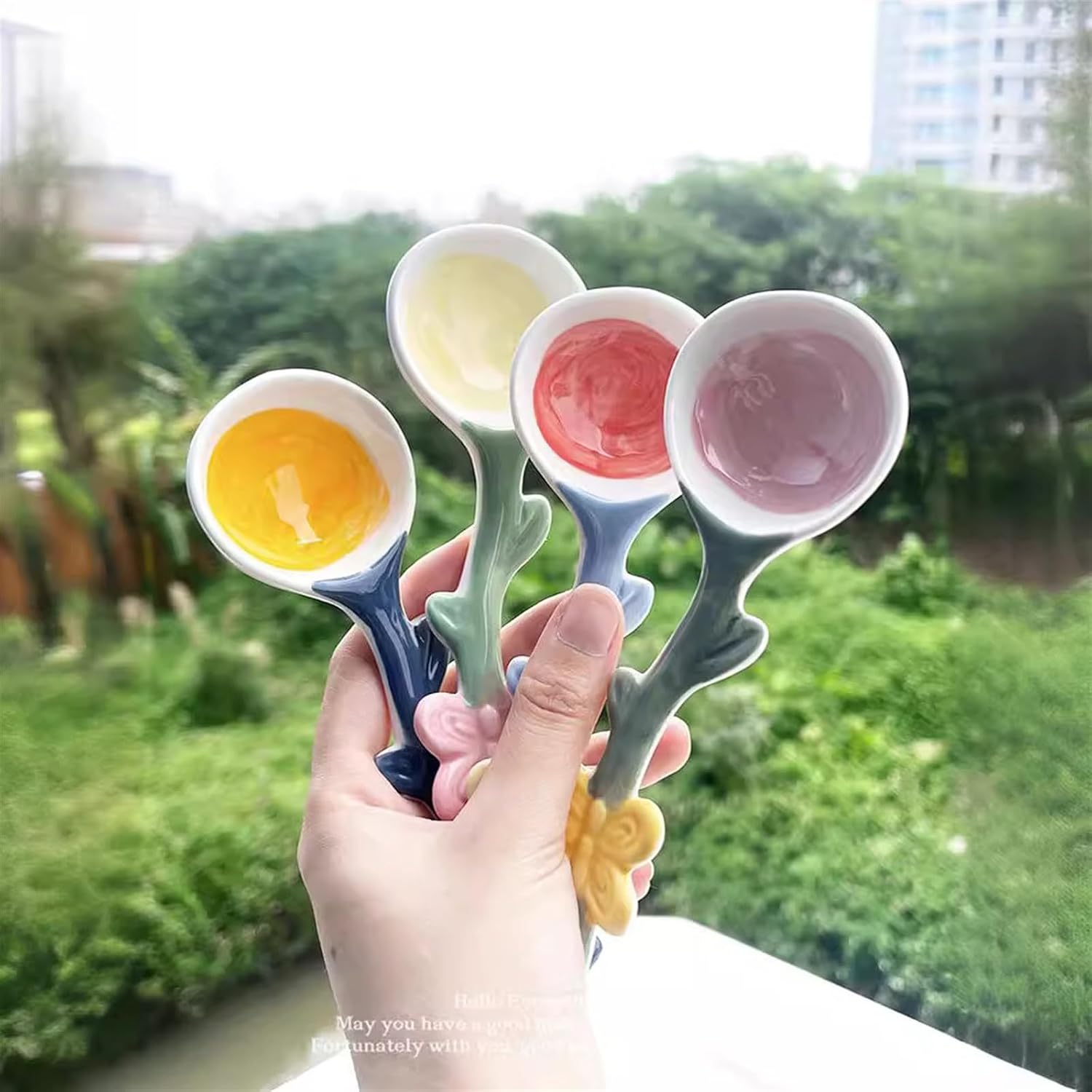 Soup Spoon 2-piece Cute Ceramic Breakfast Dessert Ice Cream Rice Suitable for Women, Girls, Children Scoop(Orange)