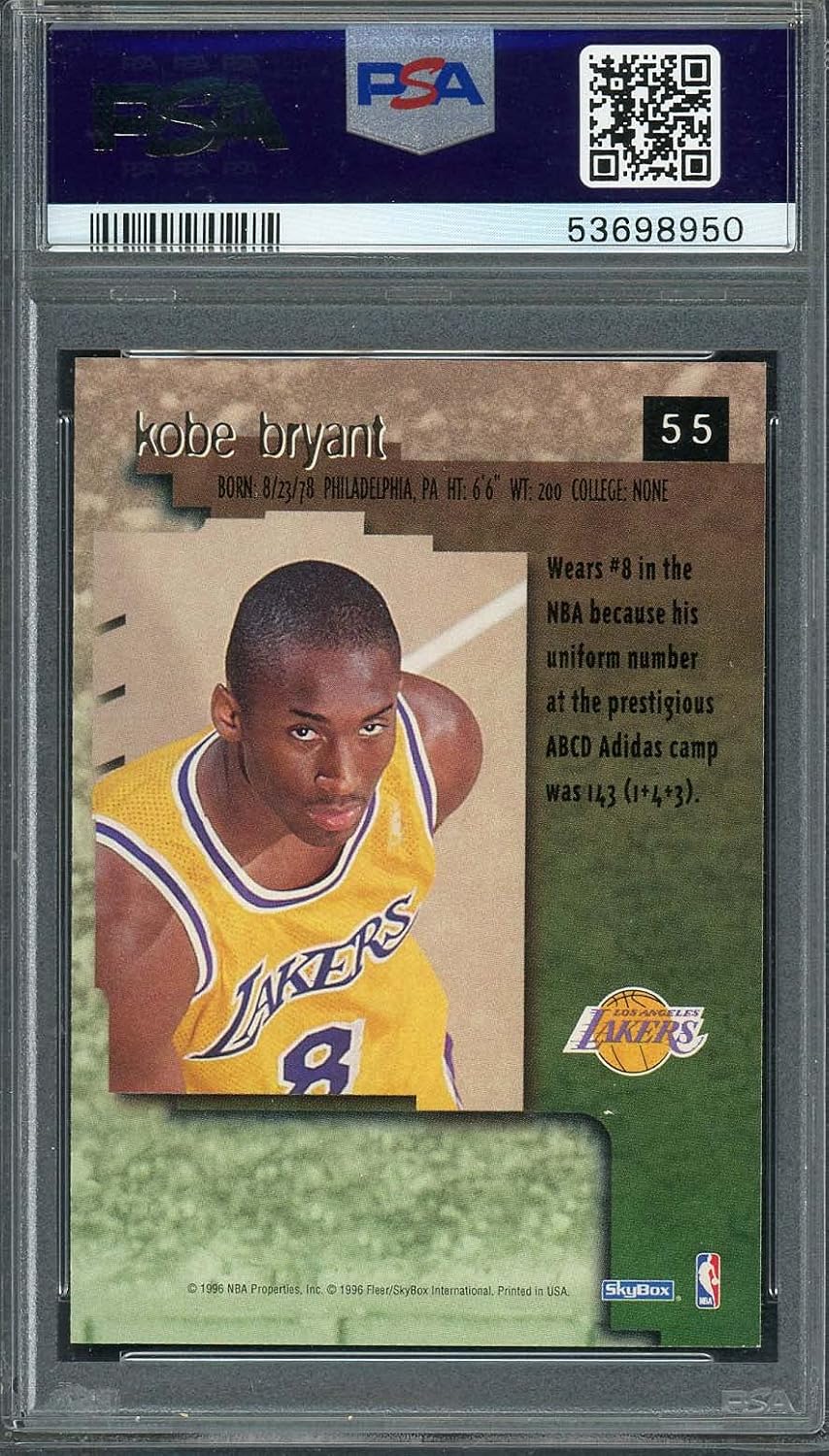 Kobe Bryant 1996 Skybox Premium Basketball Rookie Card #55 PSA 9 Graded (Cert # 53698950)