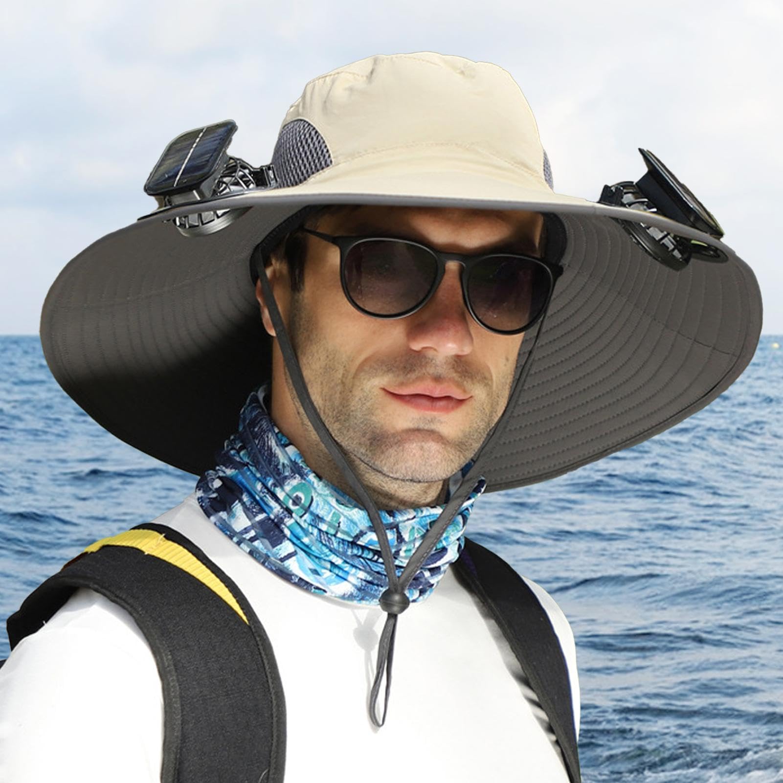 Cappello da Sole da Uomo e Donna, Cappello con Ventilatore Solare | cappello da ventilatore solare a tesa larga – cappello estivo cappello da pesca all'aperto a tesa larga cappello da trekking,