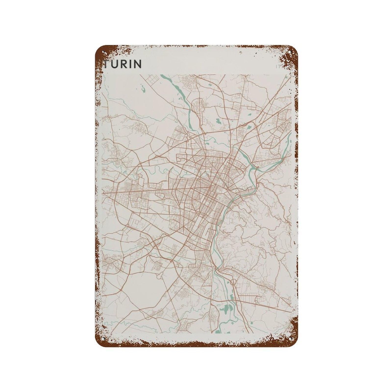 xiaoxiaoshen Turin Map Italy Travel Gift Scandi Wall Decor Art Metal Tin Poster Modern Home Decor Art Home Bar Shop Decorations Vintage Sign 30x20cm