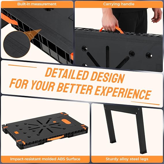TLGREEN Folding Work Bench with Clamps & Power Strip - Portable Work Table 34 W x 22 D, 330lb Capacity, Heavy Duty Foldable Design for Garage, Table Saw, Workshop, Home DIY Projects