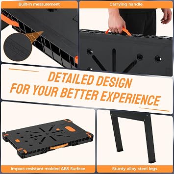 TLGREEN Folding Work Bench with Clamps & Power Strip - Portable Work Table 34 W x 22 D, 330lb Capacity, Heavy Duty Foldable Design for Garage, Table Saw, Workshop, Home DIY Projects
