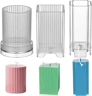 Square Stripe Mold, Cylinder Stripe Mold, Sleek Crosslike Mold, Transparent Cylinder Molds for Beeswax, Candle Making Molds, 3 Pcs Plastic Candle Molds