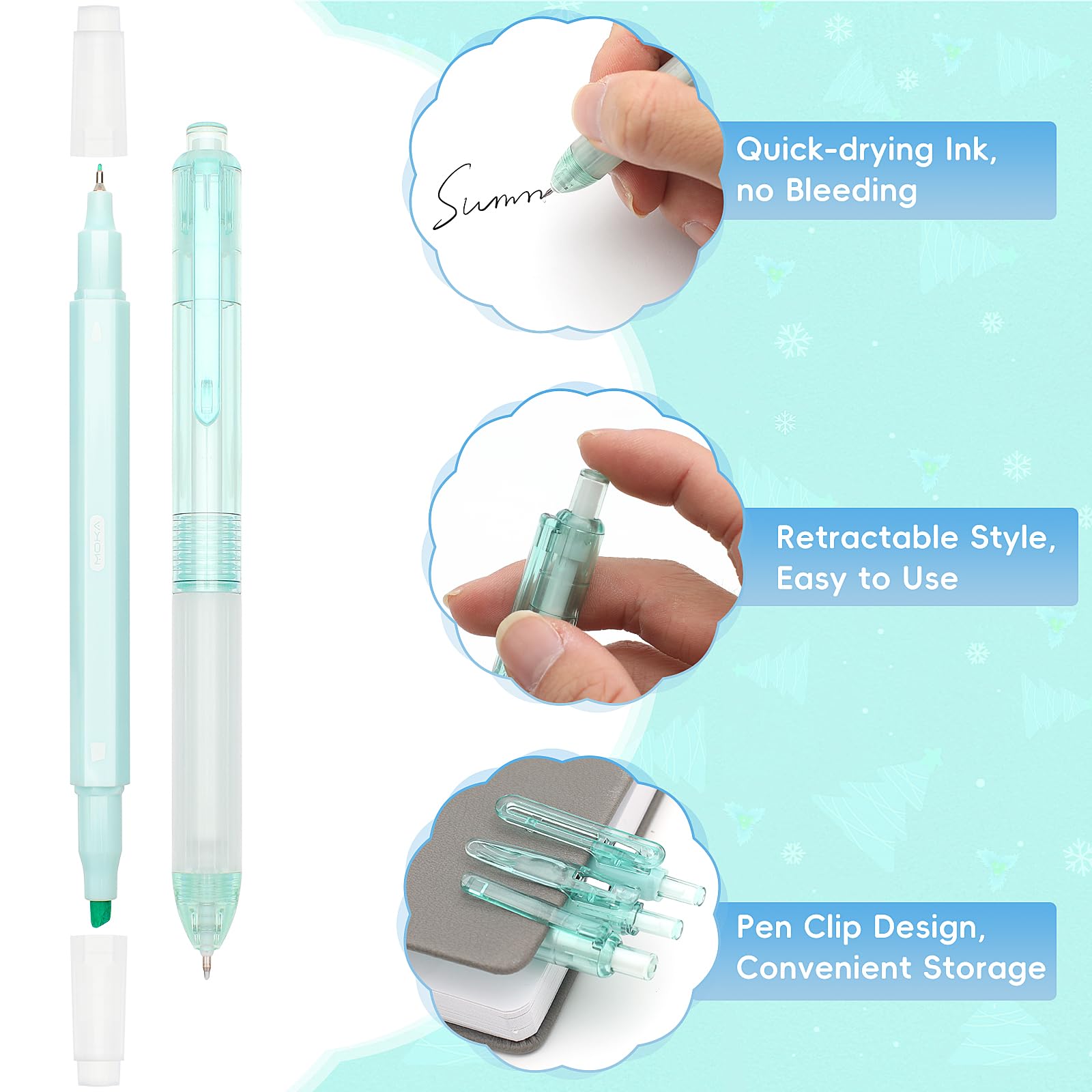 7 Pcs Retractable Gel Ink Pens, Aesthetic Ballpoint Pens, 0.5mm Cute Ballpoint Pen Black Ink with 8 Extra Refills - Image 4