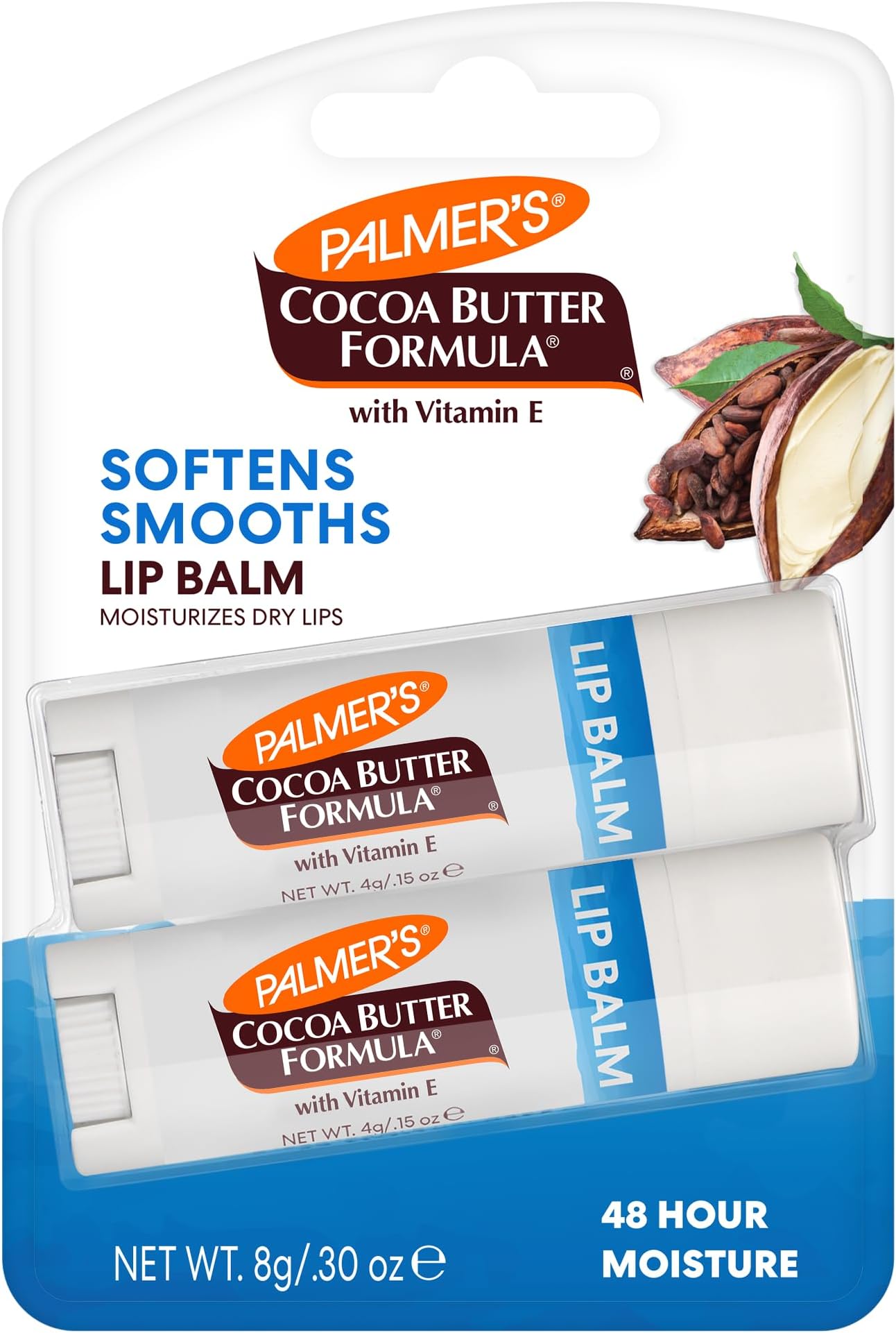 Palmer's Cocoa Butter Formula Lip Balm, All-Day Moisturization, Beach Bag Must-Have, Hydrates Dry, Cracked Lips (Pack of 2)