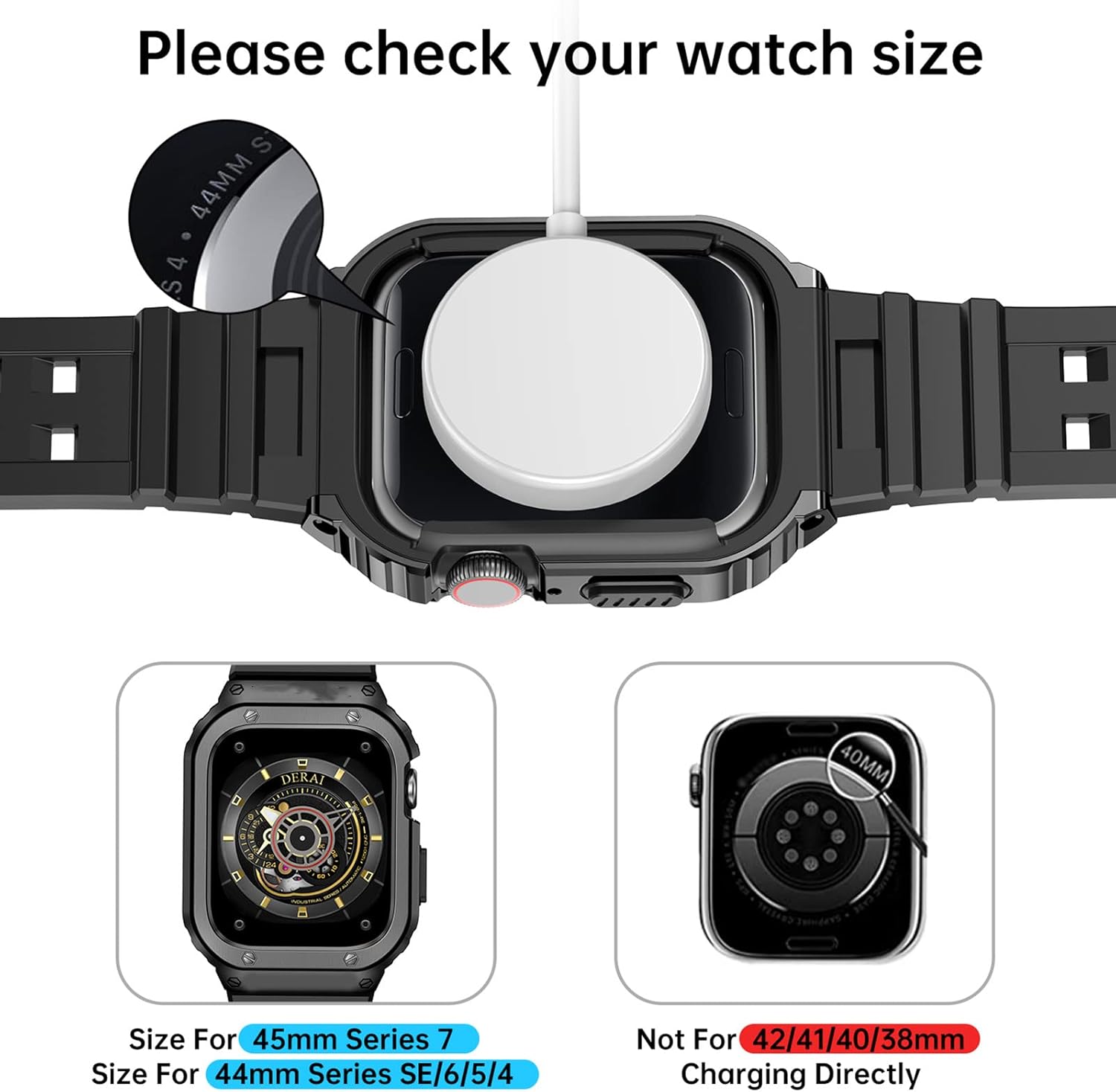 SUPLINK Stainless Steel Case and Band Compatible for Apple Watch 44mm, Metal Rugged Protective Cover and TPU Band for Apple Watch Series 6/SE/5/4 - Men (Space Grey)