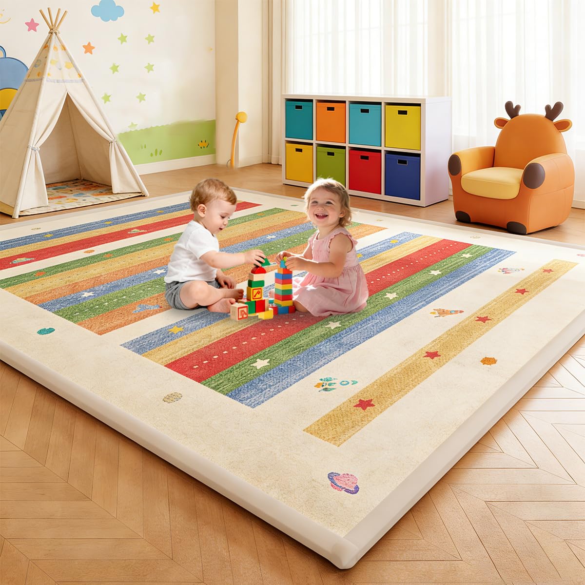 Voxirum 2.5 CM Thick Memory Foam Mat, Extra Thick Area Rug for Kids Living Room, Baby Playroom Crawling Carpet, Soft Play Mat Floor for Tummy Time Training and Early Walking 100 x 200 cm