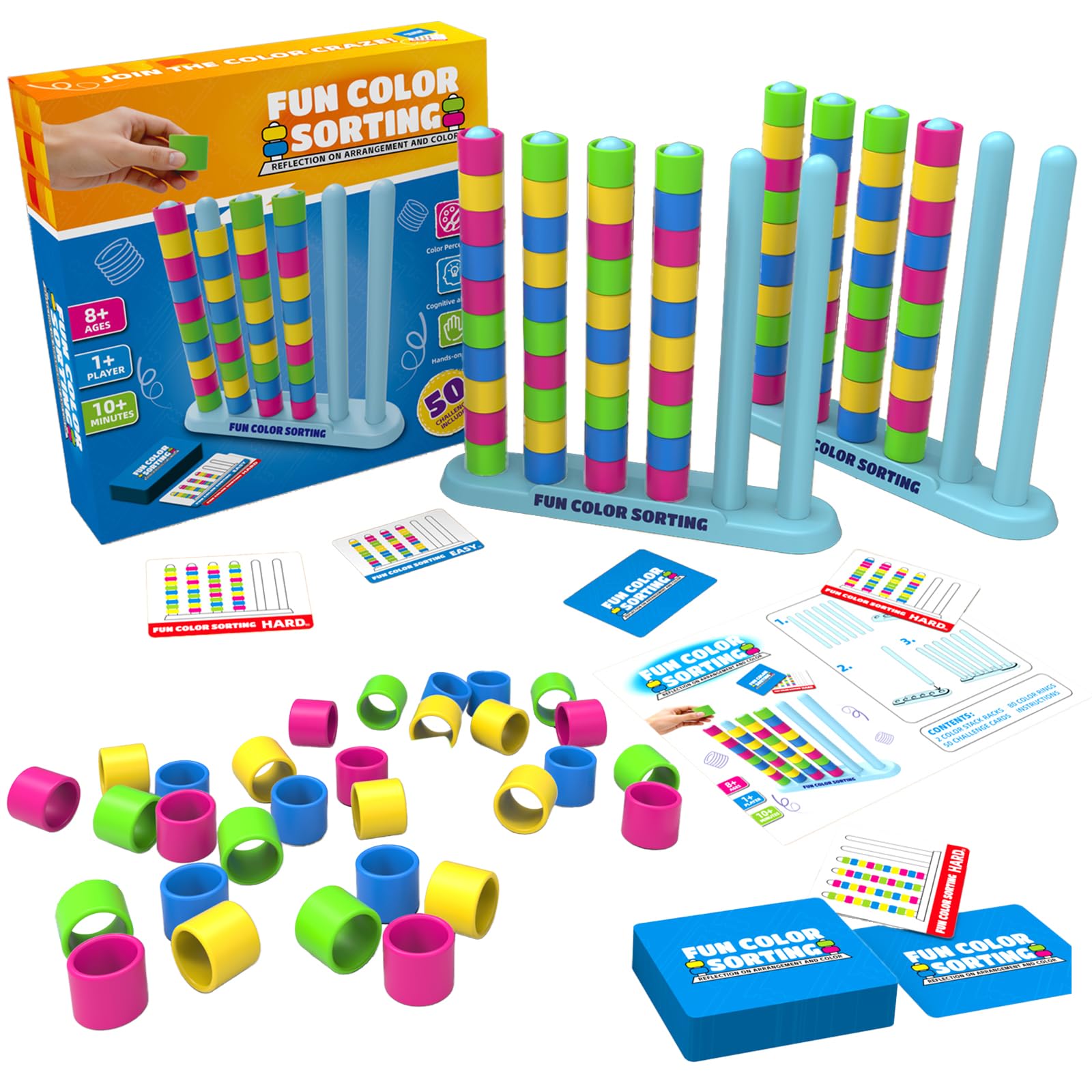 AnchFnny 2 Pack Color Matching Stack Challenge Game,Family Board Game,Fast Pattern Match Ring Color Line and Game Tower Stack Stacking Puzzle Games