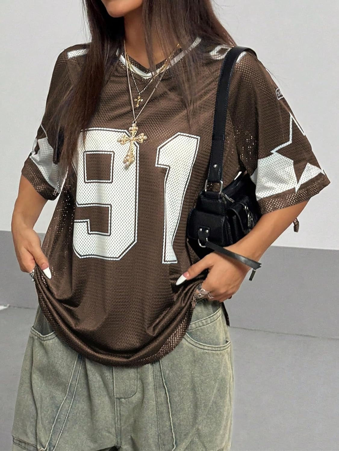 SHENHE Women's Graphic Football Jersey Top V Neck Short Sleeve Loose T Shirt Streetwear - Image 4