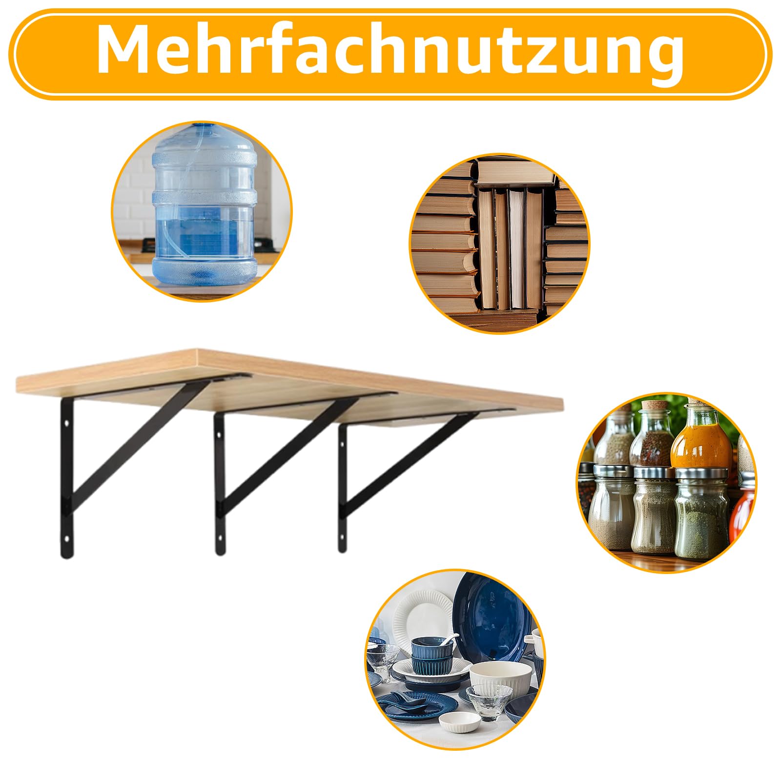 12 supporti per scaffali, 300 x 190 mm, in metallo, colore nero, per console con carichi pesanti
