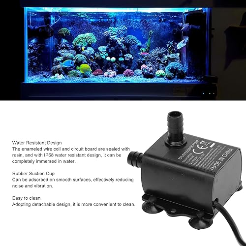 Miniatura 4 de QR50D Bomba de agua sumergible, bomba de acuario de 12 V, 10 W, 0 a 400 LH, bomba de agua pequeña sin escobillas para fuente de acuario, sistema de