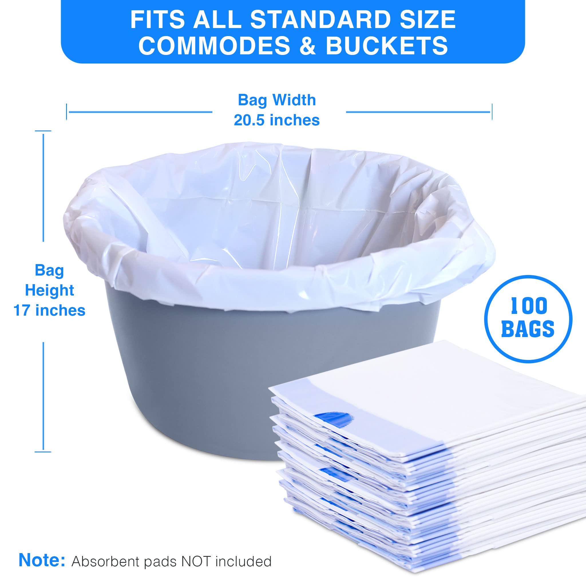 KAREMAXX Commode Liners 100 Pack Universal Fit - Adult Bedside Commode Liners Disposable - Ideal for Portable Camping Toilet Bags, Potty Chair Liners & Portable Commode Bucket - Without Absorbent Pads