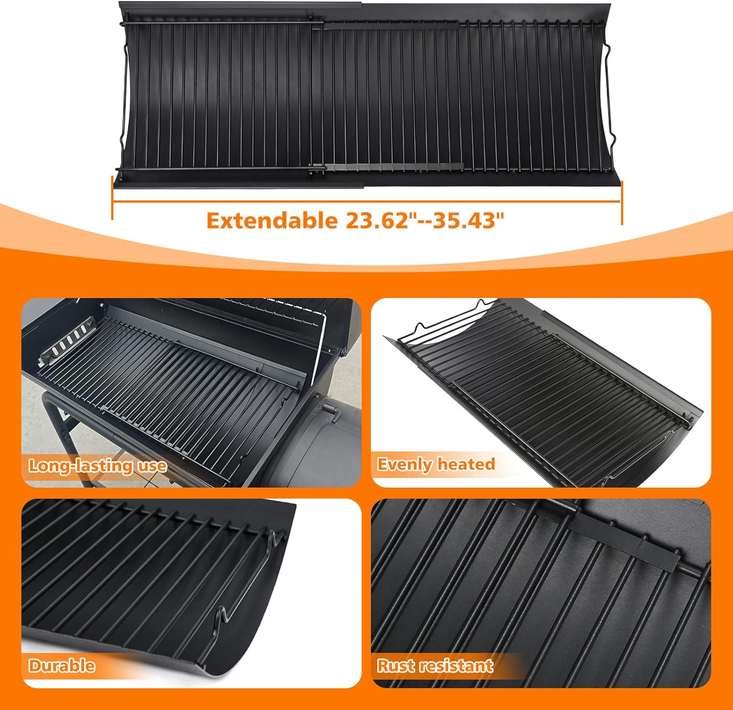 Hisencn 23"- 35" Adjustable Ash Pan/Drip Pan for Chargriller 5050 5072 5650 2121 2123 2222 2823 2828 3070 200157 Charcoal Grills, River Charcoal Grill, Charbroil 17302056, with 2 Pack Hangers 23.62 Inch to 35.43 Inch