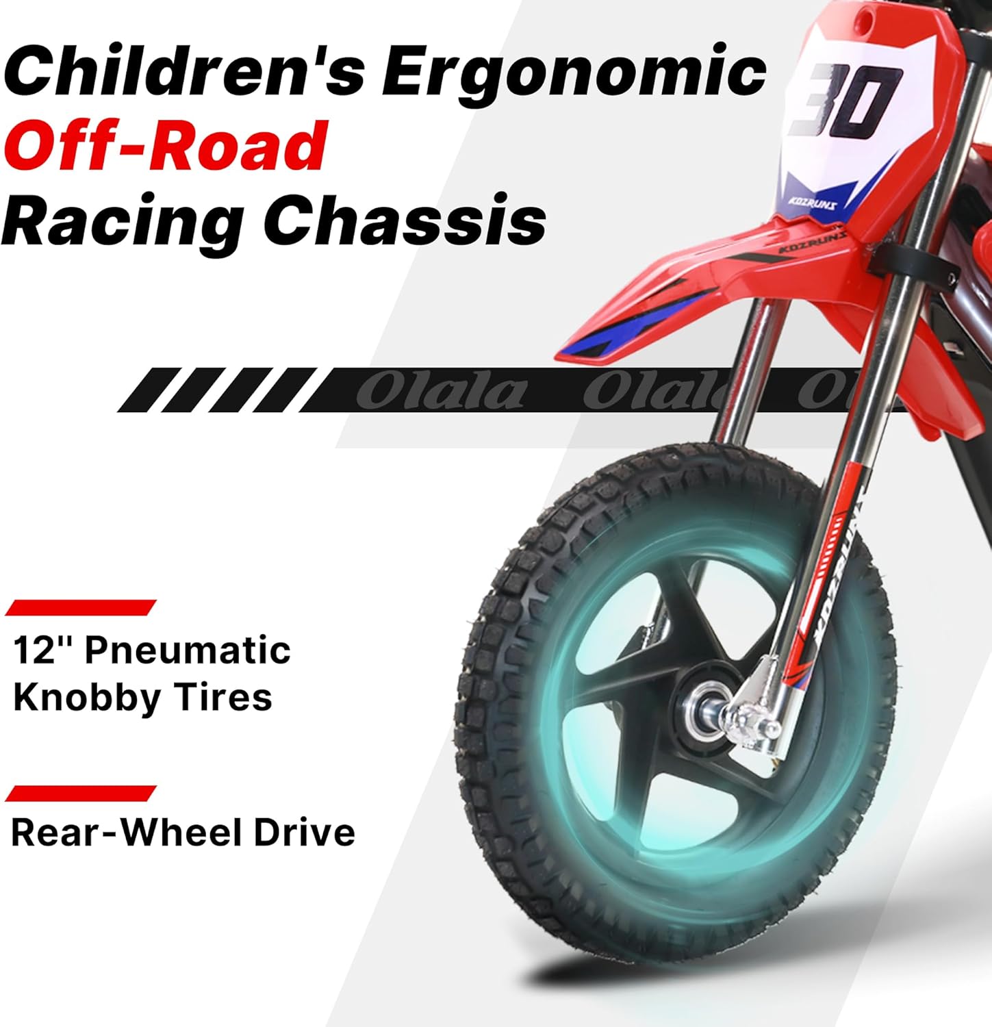 OLALA Electric Dirt Bike for Kids 3-5, 12" Electric Motorcycle with 200W Motor, 2-Speed Safety Mode, Beginner Dirt Bike with Disc Brake, Outdoor Ride On Toy Gift, Red