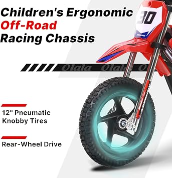 OLALA Electric Dirt Bike for Kids 3-5, 12 Electric Motorcycle with 200W Motor, 2-Speed Safety Mode, Beginner Dirt Bike with Disc Brake, Outdoor Ride On Toy Gift, Red