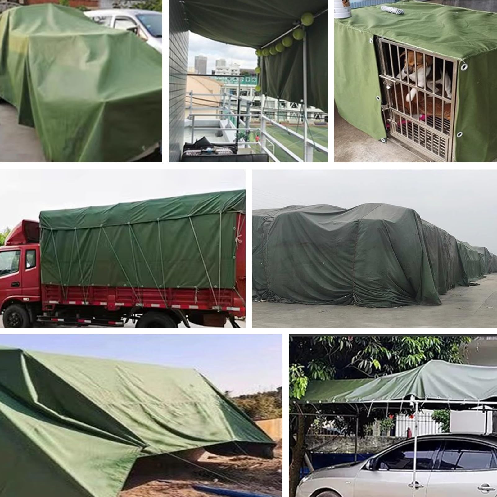 Telone multiuso in tela verde, da 1 x 1 m a 5 x 5 m, resistente, impermeabile, con occhielli per la protezione del tetto, per campeggio, escursioni e rifugi (4 x 7 m)