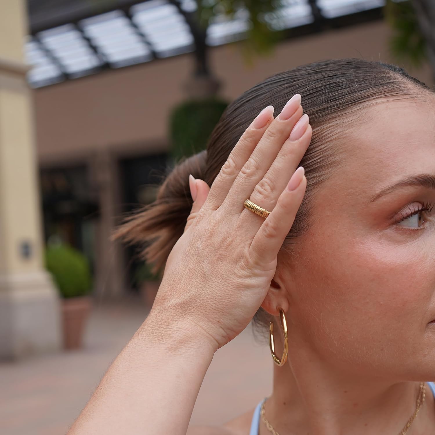 CIUNOFOR 14K Gold Plated Statement Rings, Stainless Steel Stackable Band Ring for Women, 0.2" Wide, Fit Size 6 to 9 - Image 7