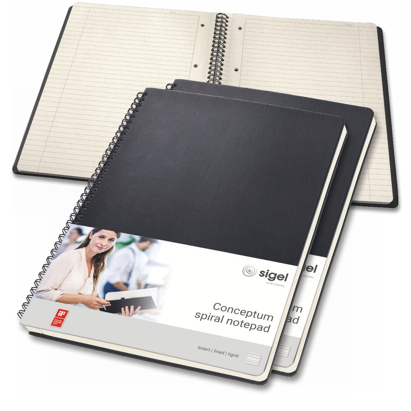 Sigel Bloc à spirales Conceptum A4 couverture rigide - 3 pièces | CO821, ligné, noir, comme journal intime, bullet journal, livre d'idées, cahier d'écriture