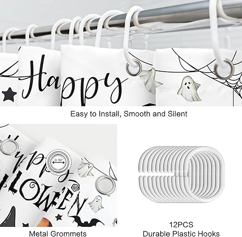 Miniatura 4 de Cortina de ducha de Halloween para baño, divertido disfraz de perro, fantasma, terror, calabaza, araña, murciélago, decoración de baño, tela