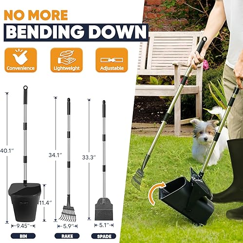 Miniatura 4 de Recogedor de excremento de perro inodoro con cubo giratorio, rastrillo y pala, kit de recogedor de excrementos de perro para patio con accesorio de