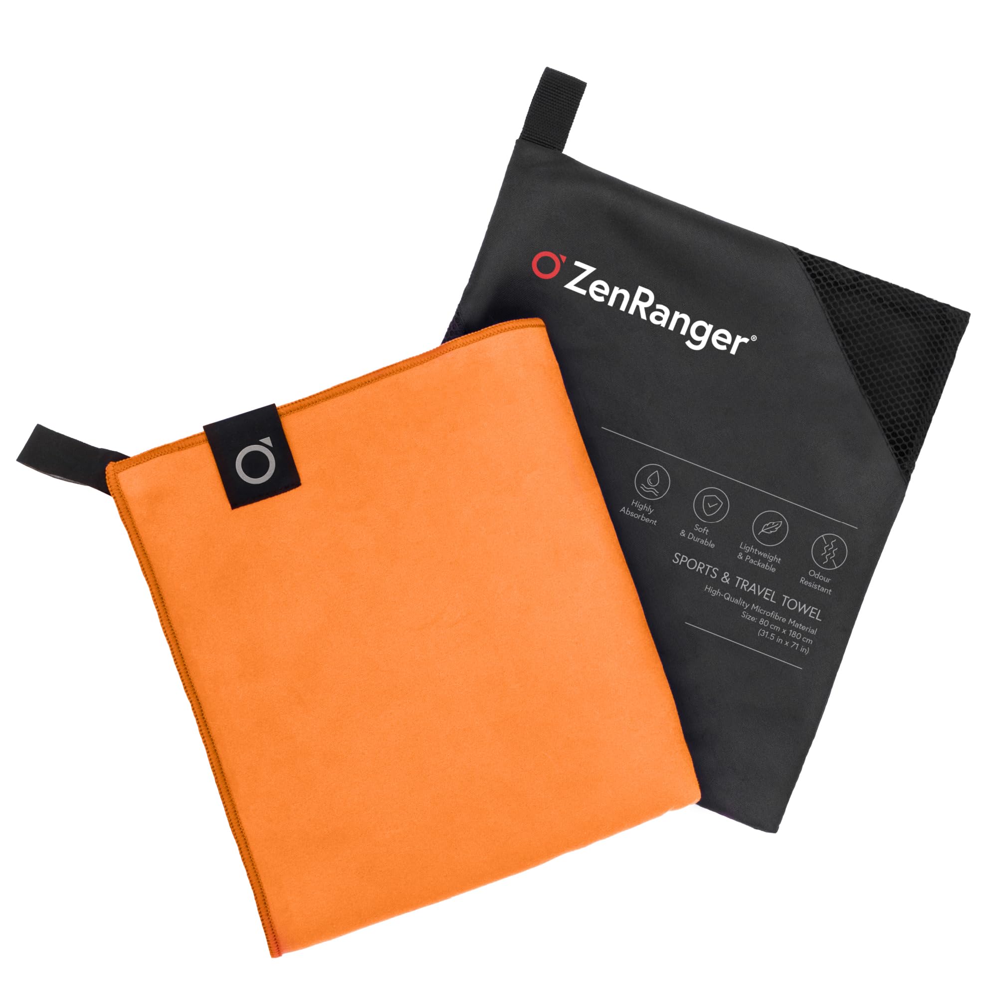 Zenranger Clementine Orange Microfibre Travel & Sports Towel (180 Cm X 80 Cm) – Highly Absorbent, Soft & Durable, Lightweight & Packable, Odour Resistant – For Camping, Hiking, Beach, Yoga, Swimming (Clementine Orange)