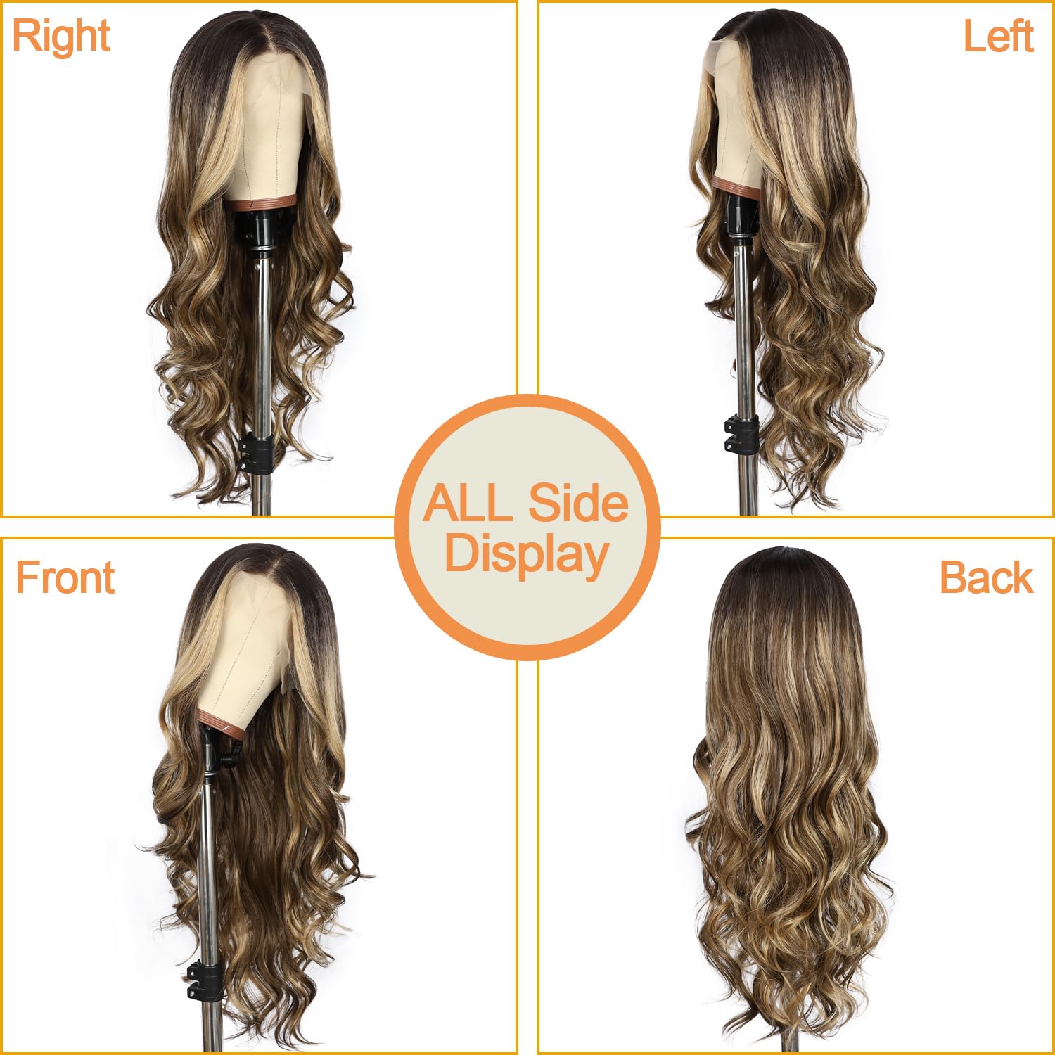 sapphirewigs body wave lace front wigs brown mix blonde glueless natural wave 13×4 lace wig synthetic heat resistant fiber hair pre plucked with baby hair for women 26 inch dark brown mix blonde