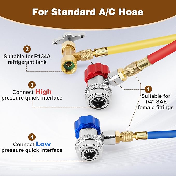 Kit de adaptadores WADEO para AC de auto R134A, incluye acoplador rápido miniatura 5