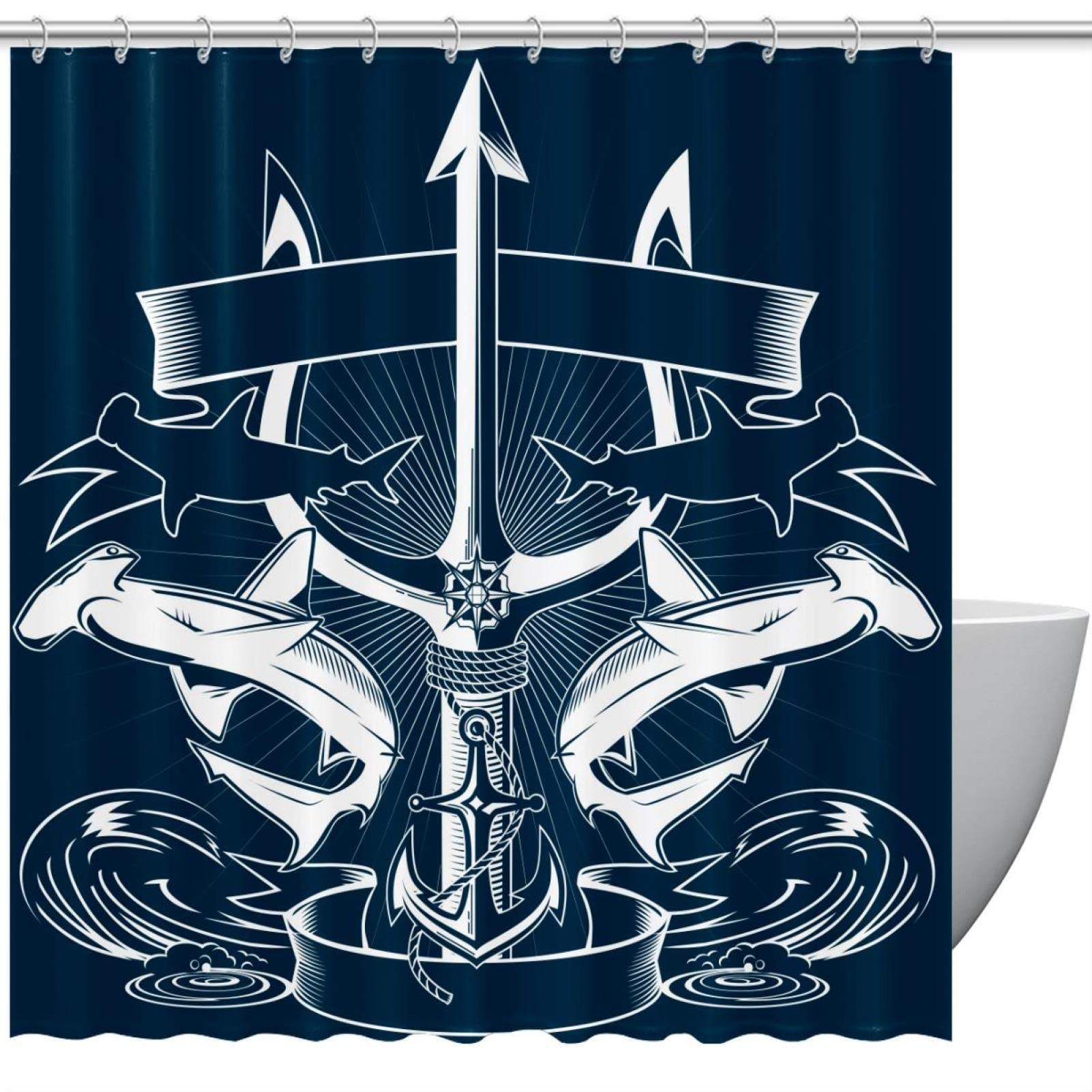 Rideau de douche motif ancre pour une salle de bain marine et colorée 183x183 cm