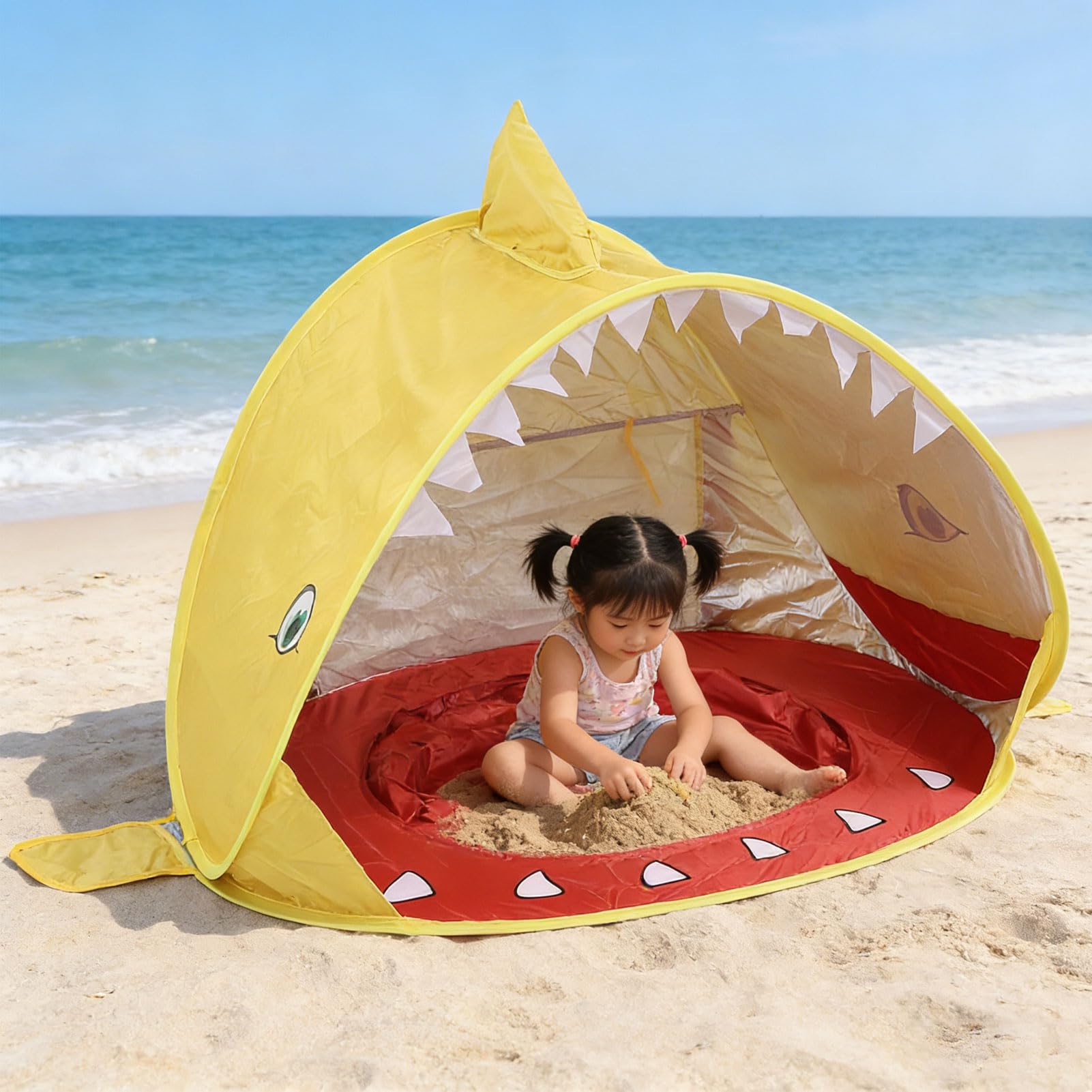 Zunate Carpa de Playa para bebé, Refugio Solar Portátil con Piscina Integrada para Bebés, Niños, Actividades Al Aire, Ligero, Amarillo