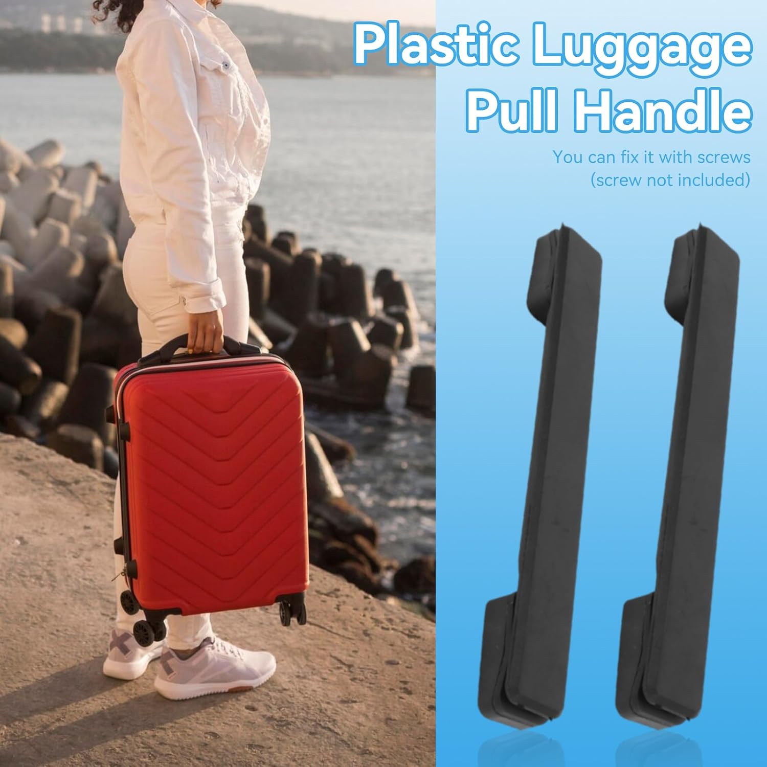 2PCS Luggage Handle, 7.8in Plastic Suitcase Handle Replacement Strap Grip Replacement for Suitcase Case, Black