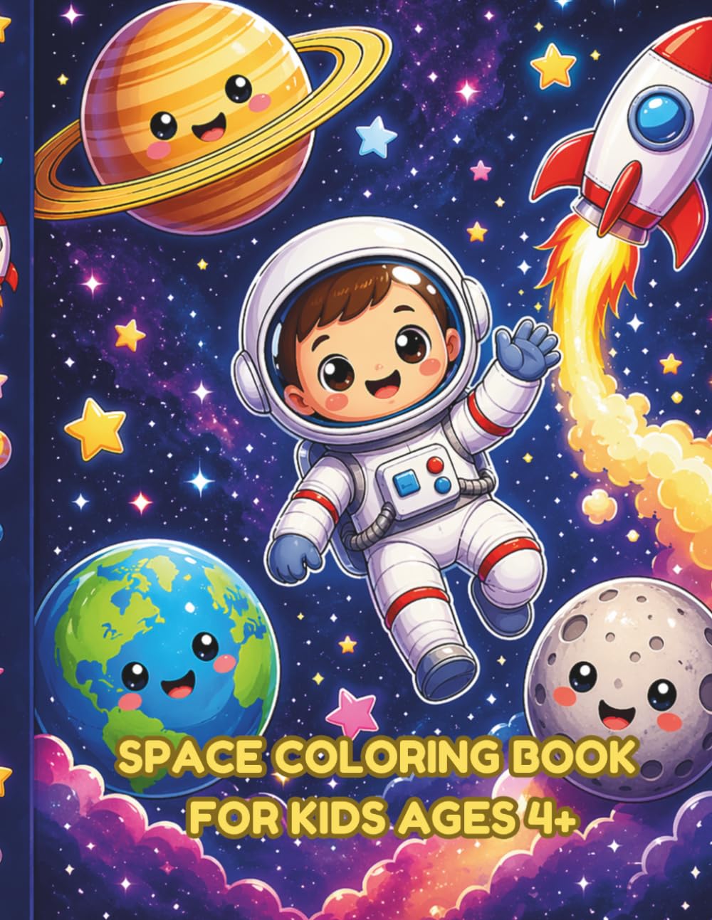 Space Coloring Book for Kids Ages 4+: Fun & Easy Planets, Rockets & Astronauts
