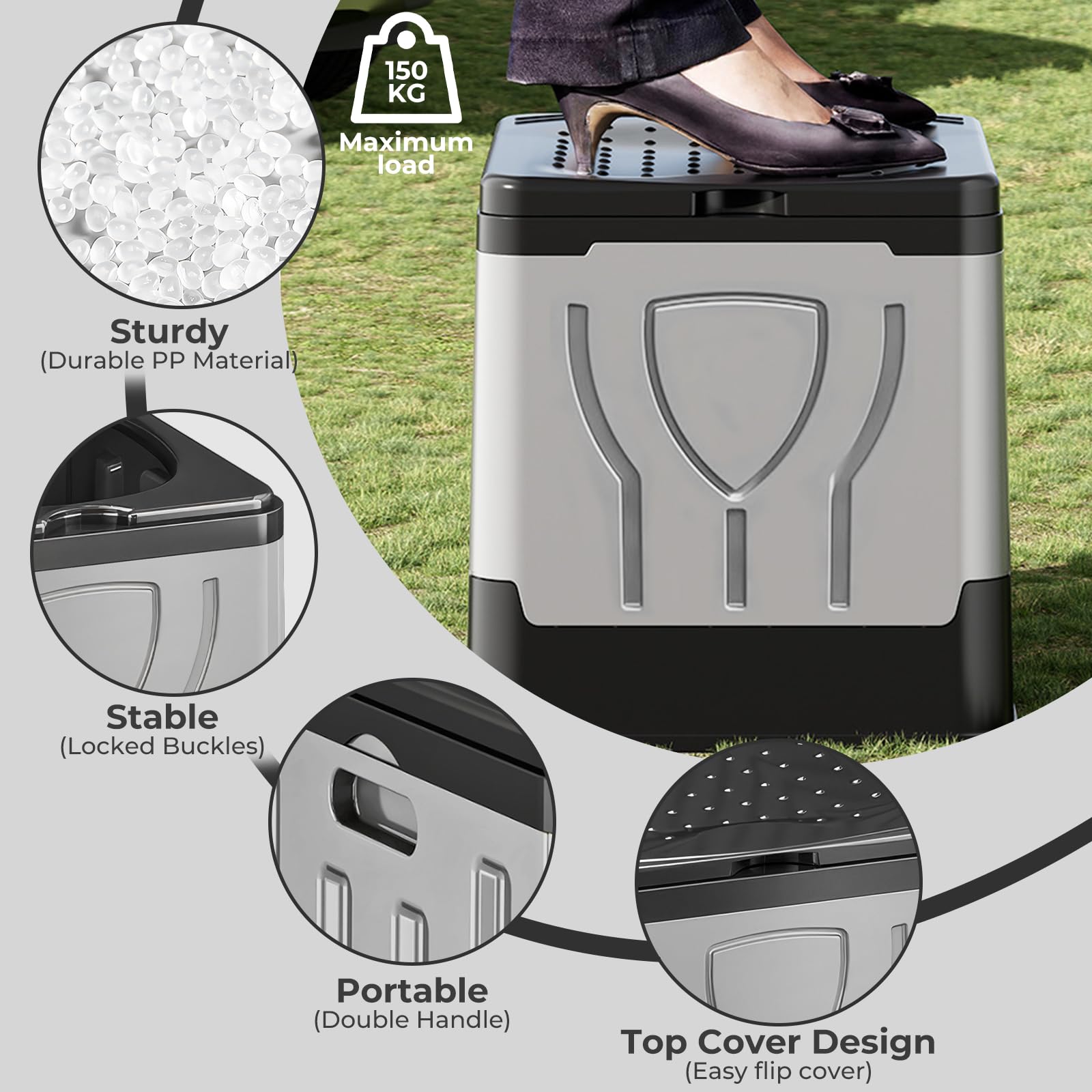 WC Portatile 20 L Capiente, Toilette Portatile Campeggio Pieghevole, Water Portatile Adulti Max 150 kg con 24 Sacchetti Igienici, Borsa per Il Trasporto & Cuscino per Campeggio, Auto, Viaggi