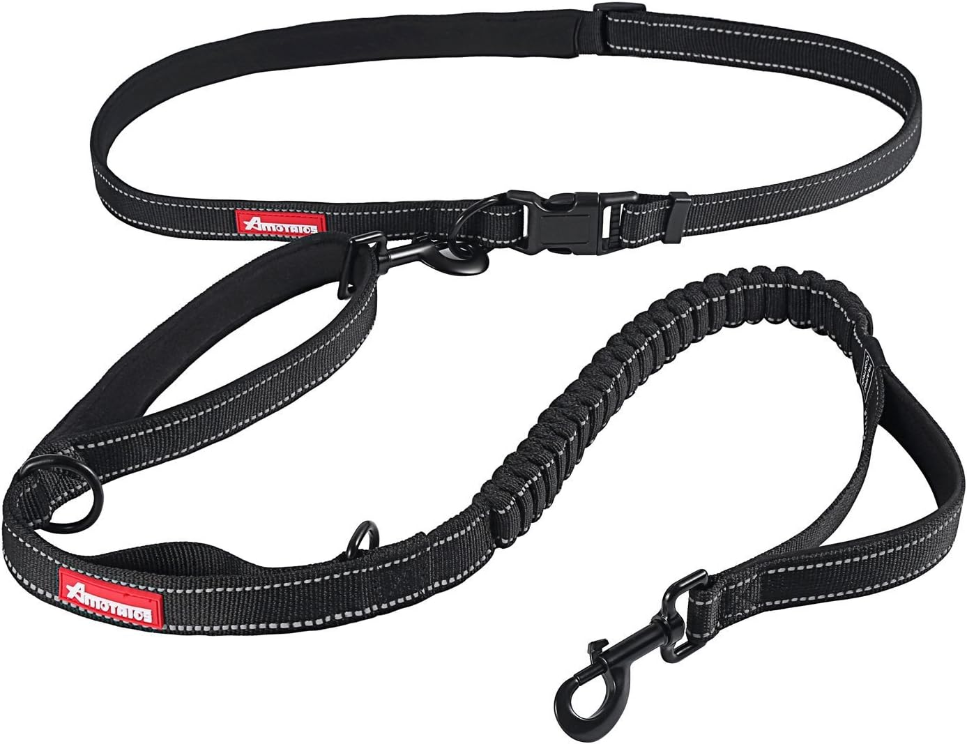 AMOTAIOS Hands-Free Dog Leash, Double Soft Handle, No Pull with Retractable Bungee Leash, Adjustable Waist Belt Best for Running, Jogging and Walking