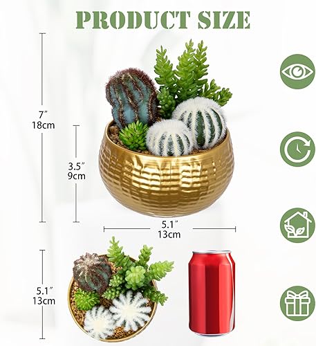 Miniatura 2 de Plantas de cactus artificiales para interiores, 7 pulgadas, suculenta sintética surtida en macetas, planta de escritorio falsa en maceta con cuenco
