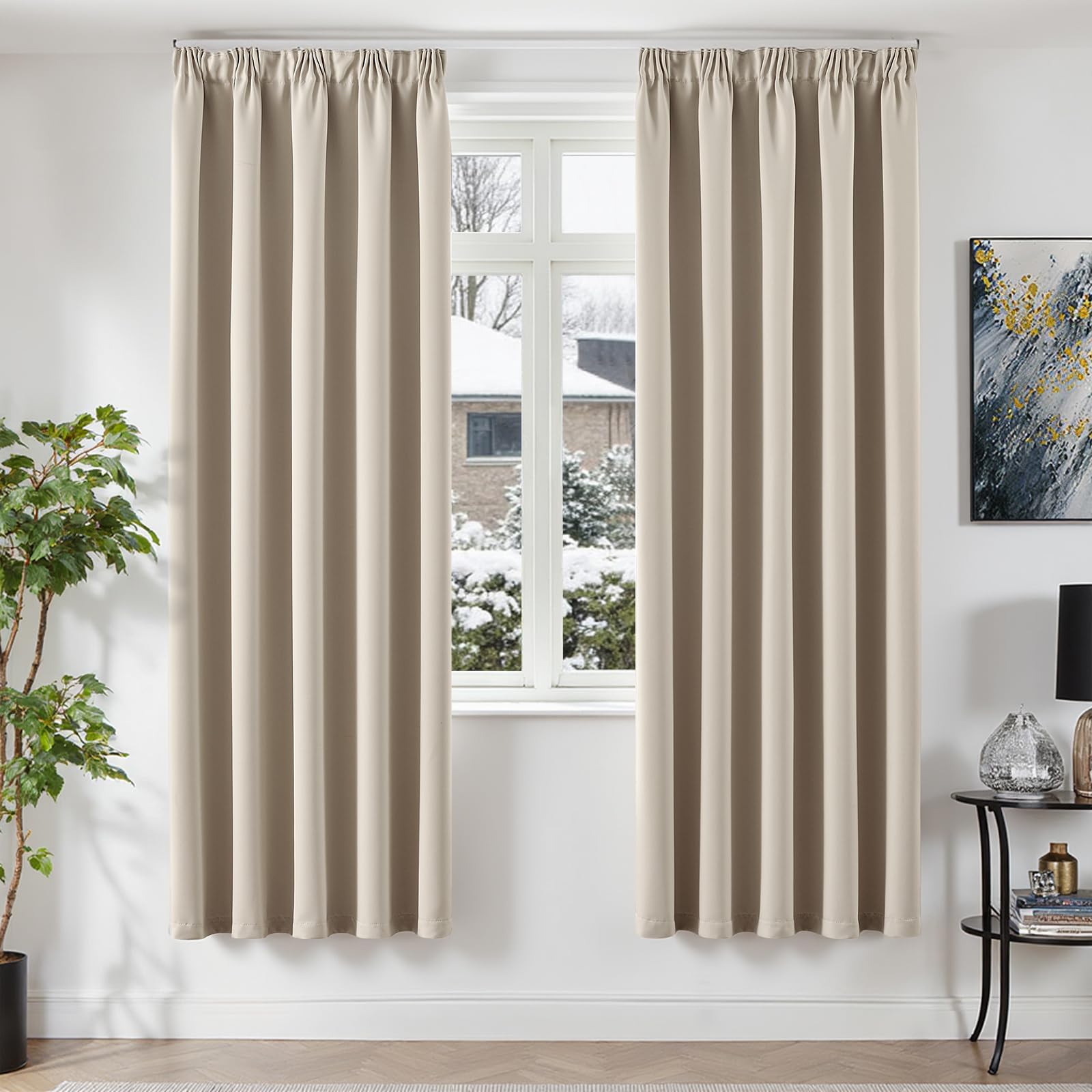 TOPICK Rideau Occultant 2Pcs avec Galon Fronceur 140x220,Beige | Isolation Lumineux,Tenture Opaque Moderne Décoration, pour Chambre Maison Salon Porte Bureau Intérieurs