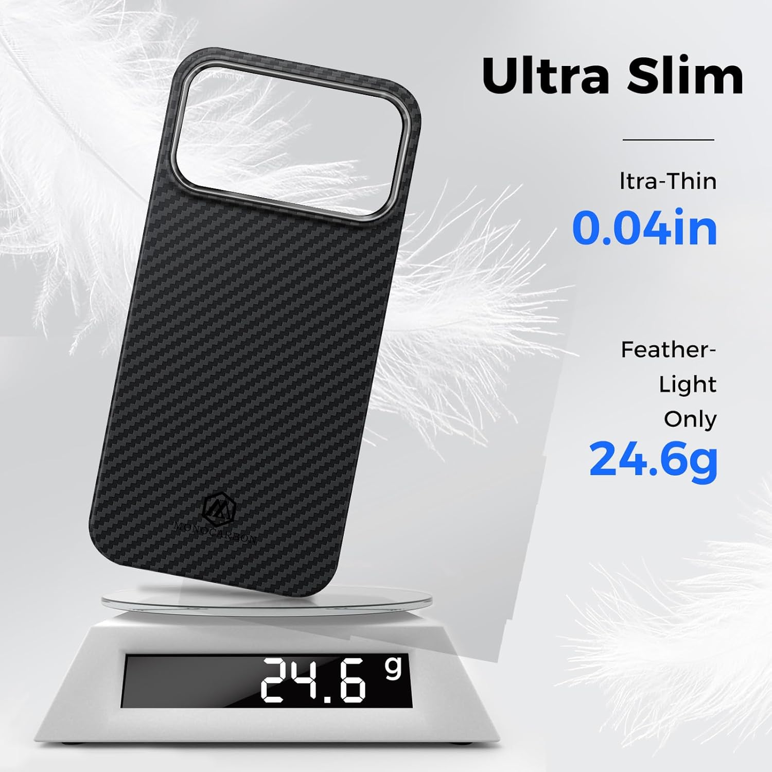 MONOCARBON Aramid Fiber Case for iPhone 17 Pro Max, Ultra-Thin & Light 6.9in Hard Cover with [Metal Camera Frame],[1500D Aramid Fiber Woven], [MagSafe Compatible], [Easy-Grip]+[Free Screen Protector]