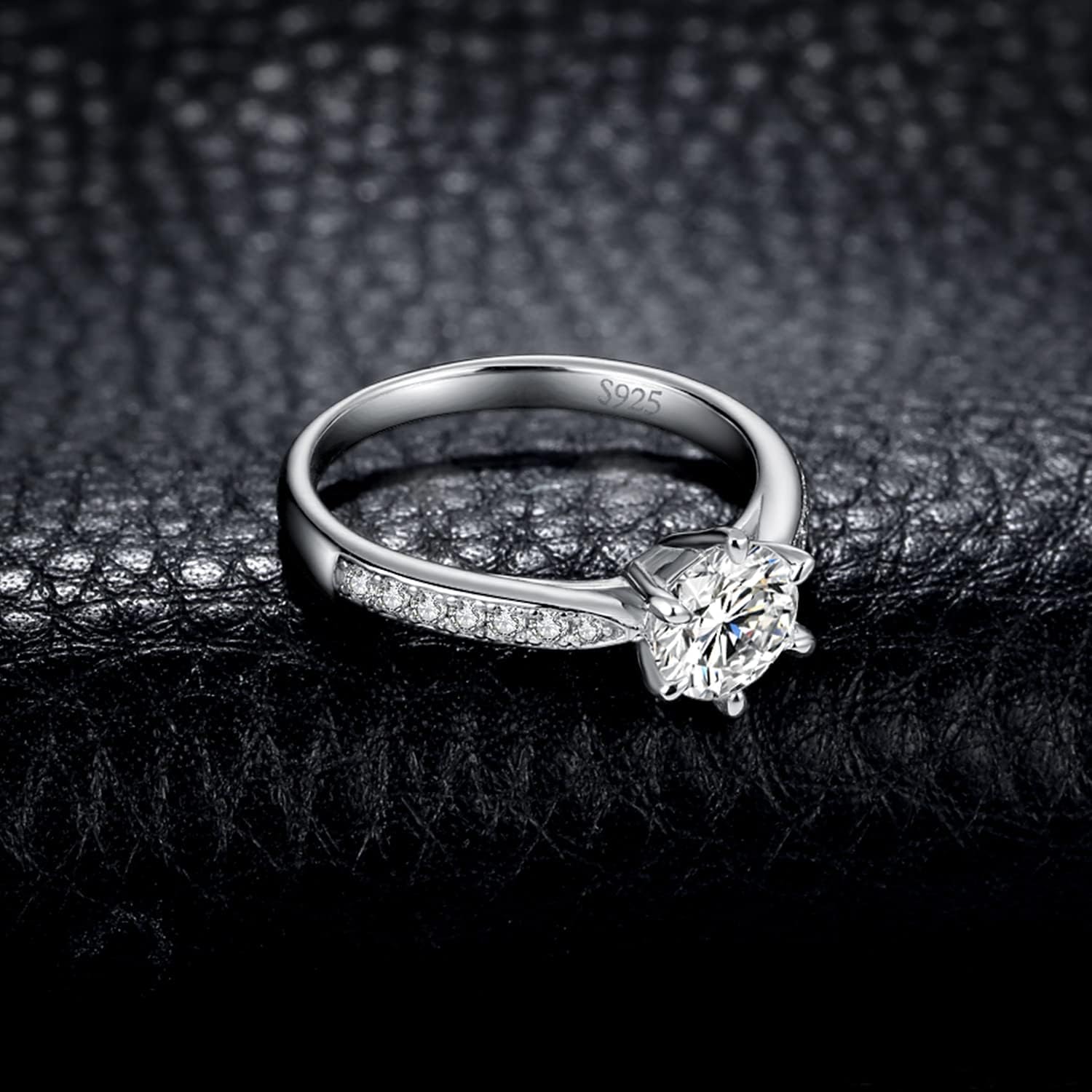 JewelryPalace Classic 1ct 2ct 3ct Moissanite Solitaire Engagement Rings for Women, 925 Sterling Silver Promise Ring for Her, Round Cut Simulated Diamond Anniversary Wedding Rings D-F VVS Size 4-12