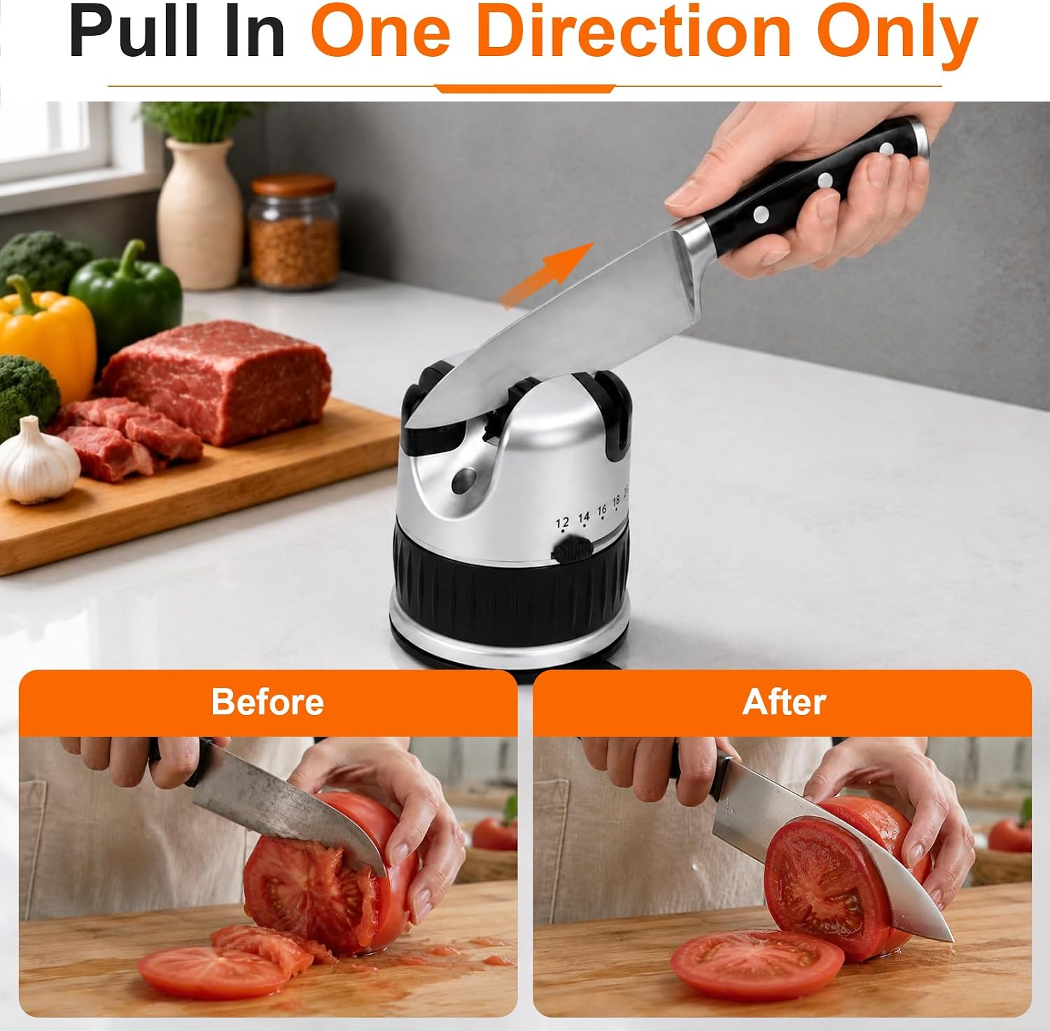 3-Stage Knife Sharpener, 12°–22° Adjustable Angle, Strong Suction Base