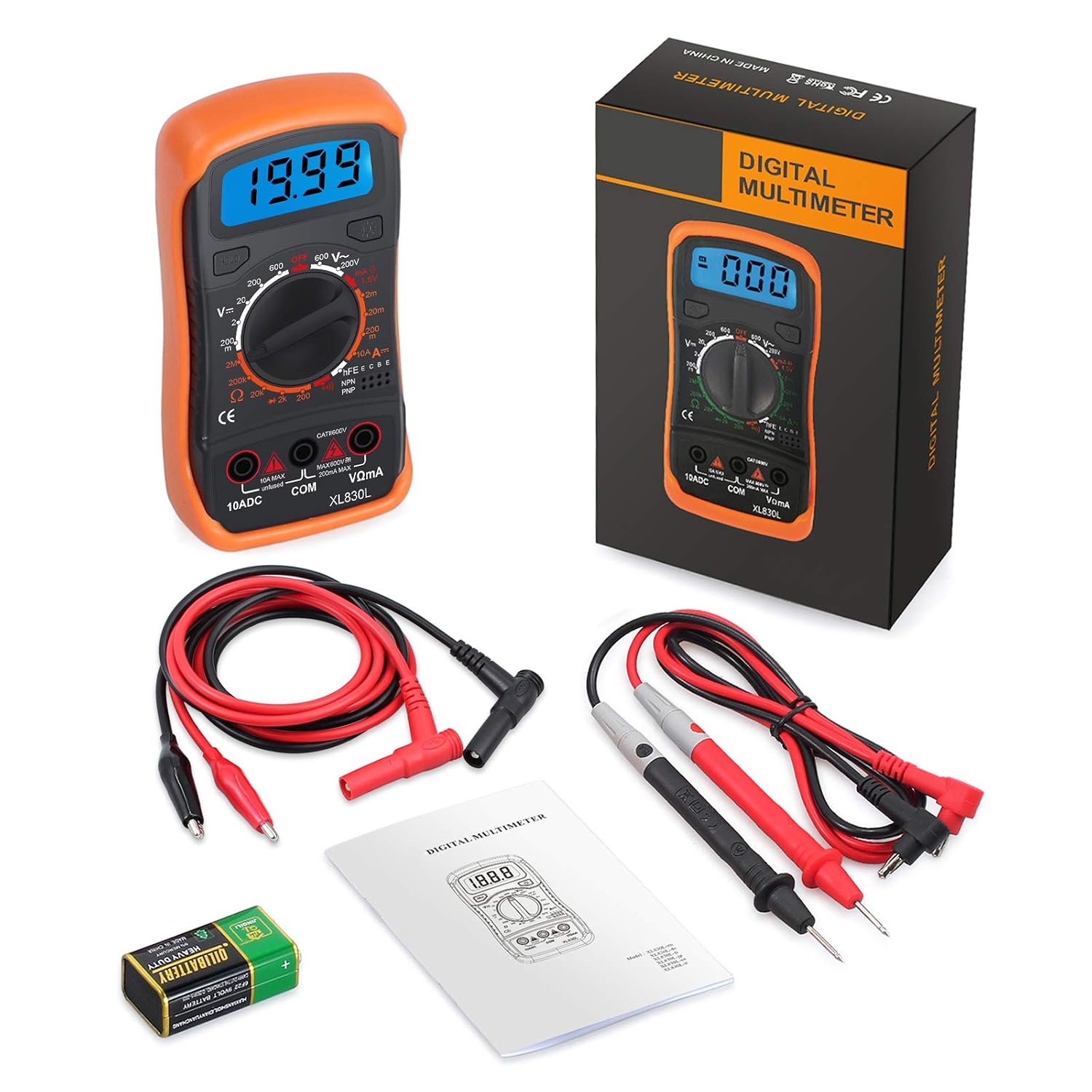 🔥 Hot Deals Neoteck Pocket Manual Ranging Digital Multimeter with 2 Test Leads Set, Backlight LCD, Volt Amp Ohm hFE (DC Amplification) Test NPN PNP Transistor Diodes Audible Continuity Tester - Orange Case Buy 2 get 3 Neoteck Pocket Manual Ranging Digital Multimeter with 2 Test Leads Set, Backlight LCD, Volt Amp Ohm hFE (DC Amplification) Test NPN PNP Transistor Diodes Audible Continuity Tester - Orange Case